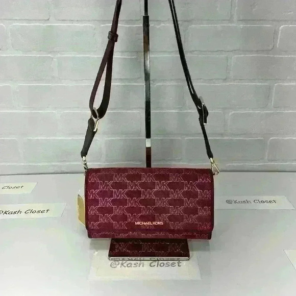 Michael Kors Wallet Crossbody Jet Set Metallic Large Clutch Purse Mulberry Multi - Picture 1 of 12
